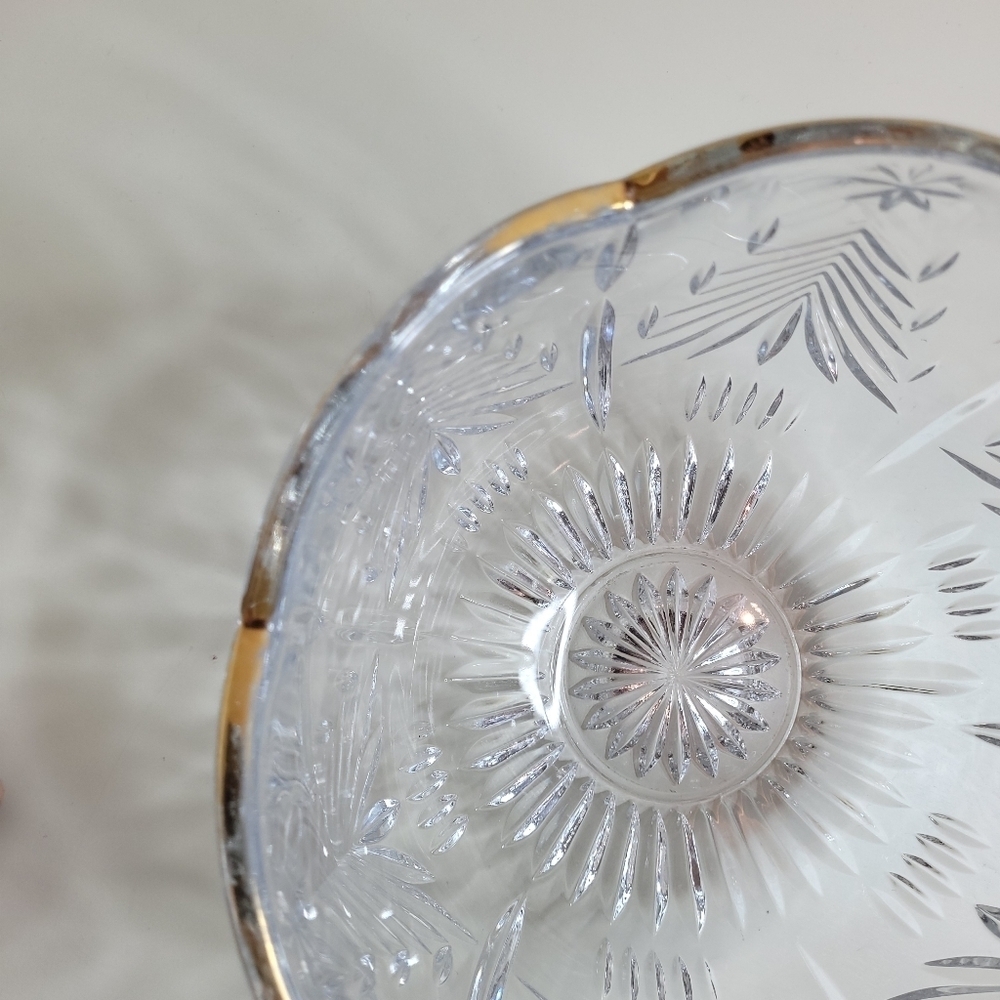 Vintage Mikasa Christmas Tree Gold Cystal Bowl Etched Christmas Trees & Stars - Picture 6 of 8